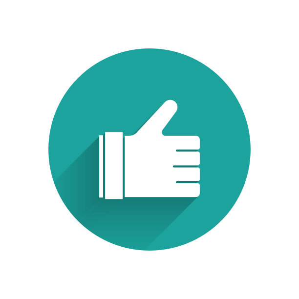 白色的手像图标孤立与长影子。绿色圆圈按钮。矢量图图片下载