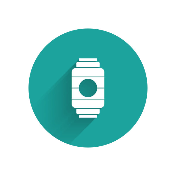 白色日本纸灯笼图标孤立与长影子。绿色圆圈按钮。矢量图图片下载