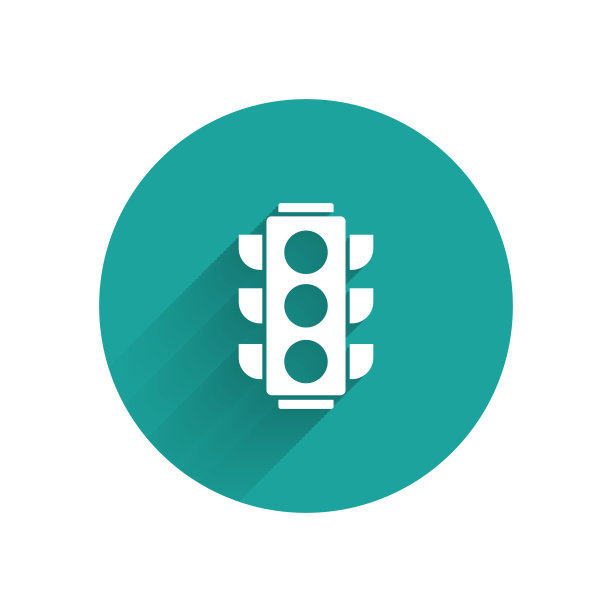 白色交通灯图标与长阴影背景隔离。绿色圆圈按钮。矢量图图片下载