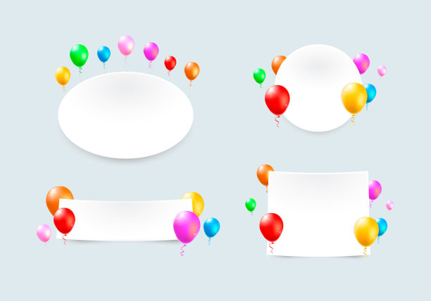 一套旗帜与彩色光泽的气球图片下载