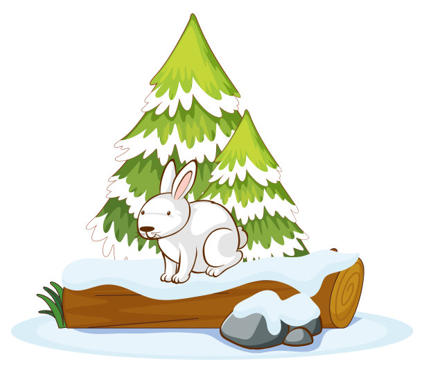 小白兔坐在木头上图片下载