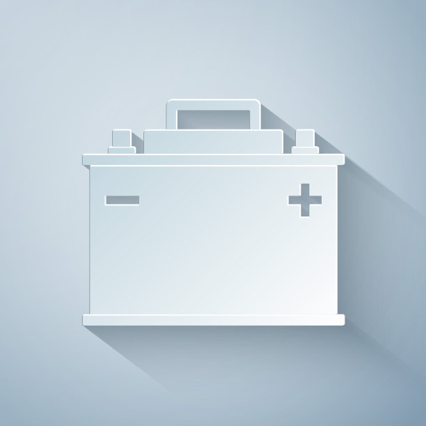 剪纸汽车电池图标孤立在灰色背景。蓄能器蓄电池能量动力和电能蓄能器蓄电池。纸艺术风格。矢量图图片下载