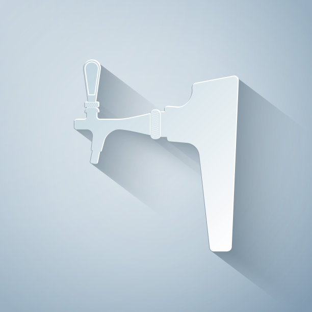 剪纸啤酒龙头图标孤立在灰色背景。纸艺术风格。矢量图图片下载