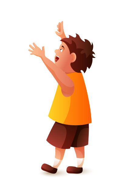 小男孩惊讶地举起双手放在白色的上面图片下载