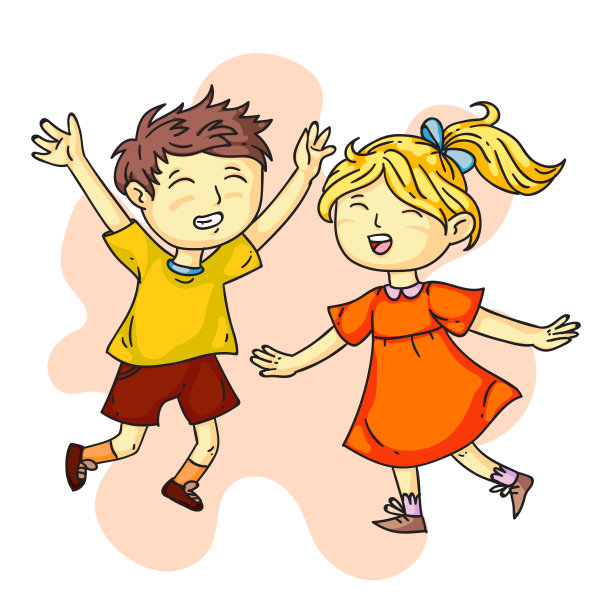 快乐微笑的小朋友欢快跳跃的卡通图片下载