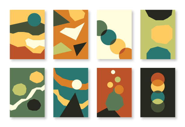 一组抽象的几何图案背景。矢量色彩复古的风格。图片下载