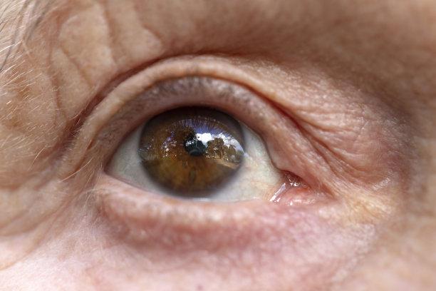 特写70岁老妇棕色眼睛，拷贝空间图片下载