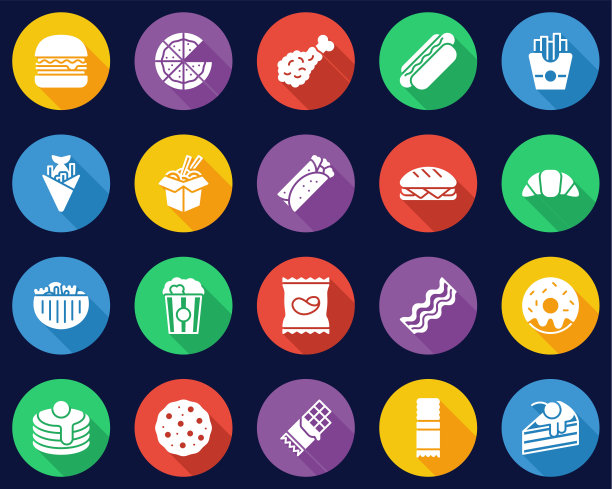 快餐或垃圾食品图标平面设计圈设置大图片下载
