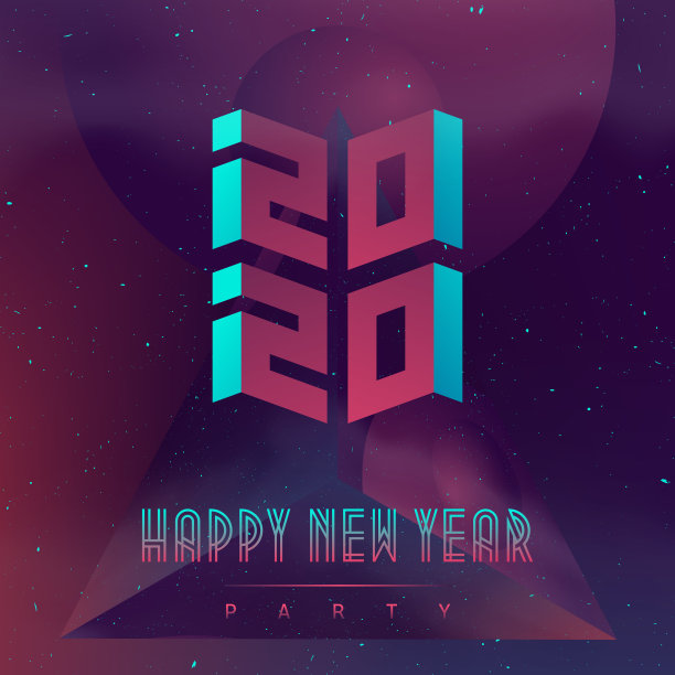 2020年新年晚会快乐。未来主义设计海报与抽象元素在黑暗的空间。适用于封面、海报、音乐海报、dj传单等。矢量插图。图片下载