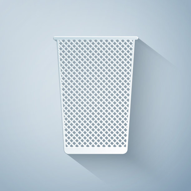 剪纸垃圾桶图标孤立在灰色背景。垃圾桶的迹象。回收篮图标。办公室垃圾图标。纸艺术风格。矢量图图片下载