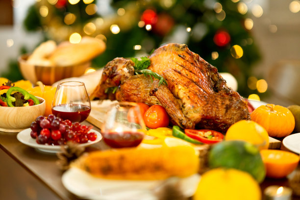 感恩节火鸡晚餐俯视图图片下载