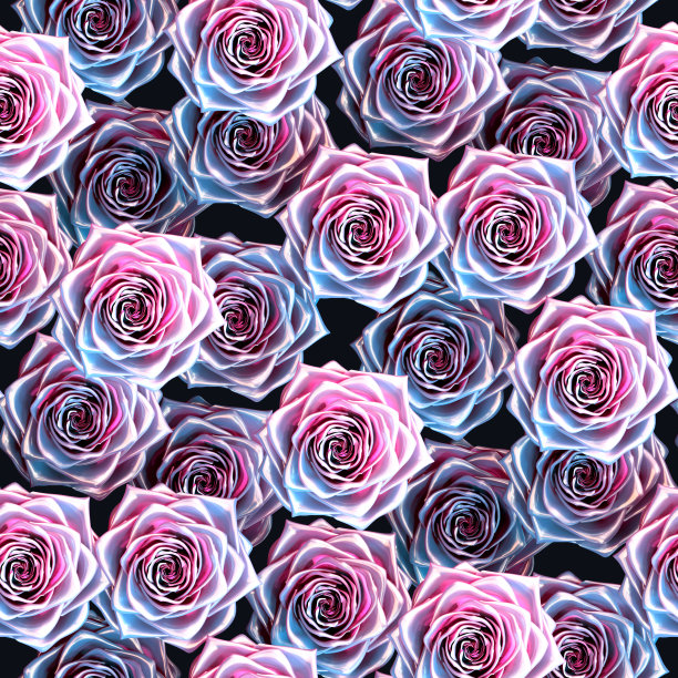 蓝色和粉色金属玫瑰无缝图案图片下载