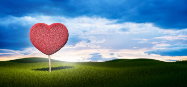 红心形树。情人节概念背景3d渲染图片下载