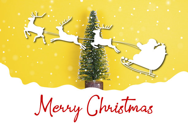 圣诞树和圣诞老人驯鹿图形文字圣诞快乐图片下载