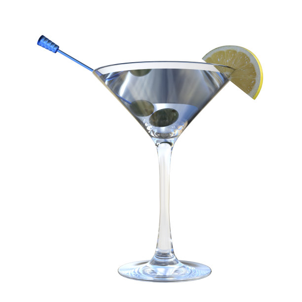 马提尼酒玻璃填充隔离白色，3d渲染。图片下载