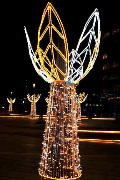 圣诞彩灯与街道上的反光照片图片下载