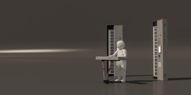 3d illustrator组的职业音乐家符号上的灰色背景，3d渲染的音乐播放器。包括一个选择路径。图片下载