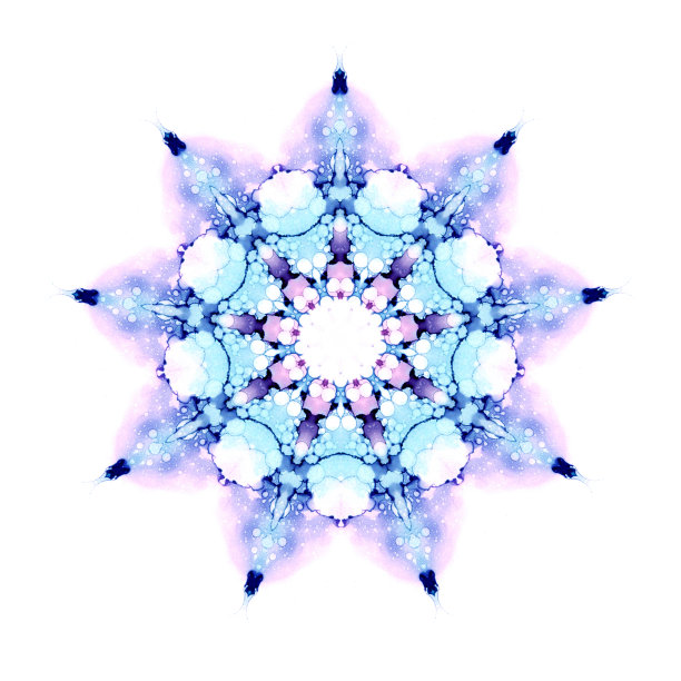 彩色水彩雪花曼荼罗图案孤立在白色的背景。万花筒效果。图片下载