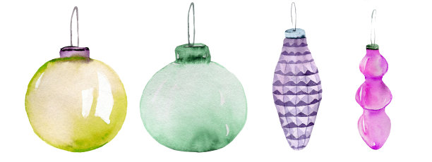 一套明亮的彩色照片逼真的圣诞球，孤立在白色白色，冬天，一年图片下载