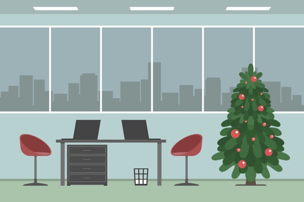 办公室里的圣诞树。矢量图图片下载