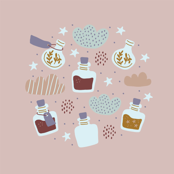 圆插图彩色魔术药水瓶图片下载