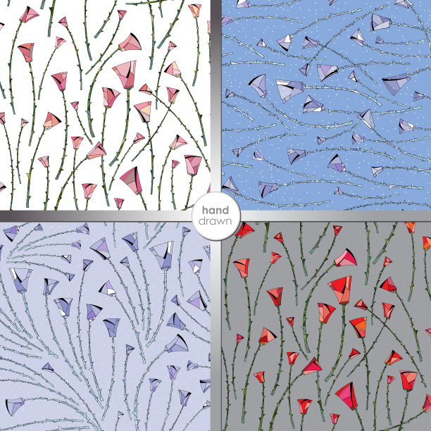 玫瑰花手绘无缝图案收集。图片下载