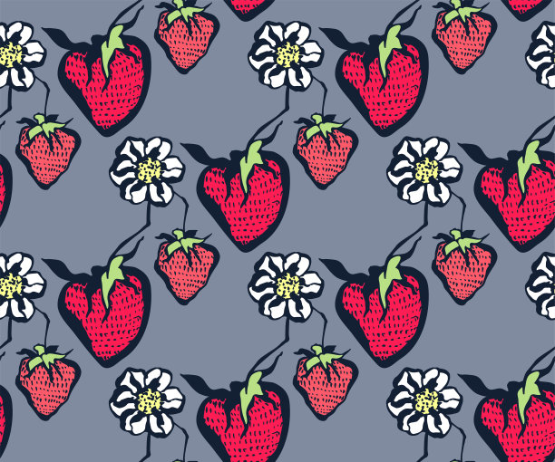无缝花卉图案与野生草莓观赏装饰背景。矢量模式。印刷纺织品，布料，墙纸，剪贴簿图片下载
