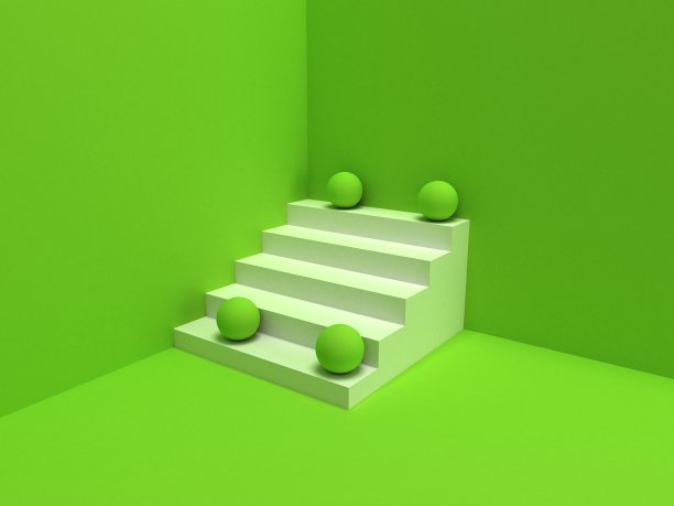 金色的球，绿色的楼梯图片下载