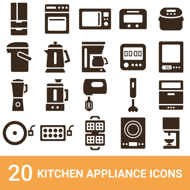 产品图标，厨房电器，剪影，20套图片下载