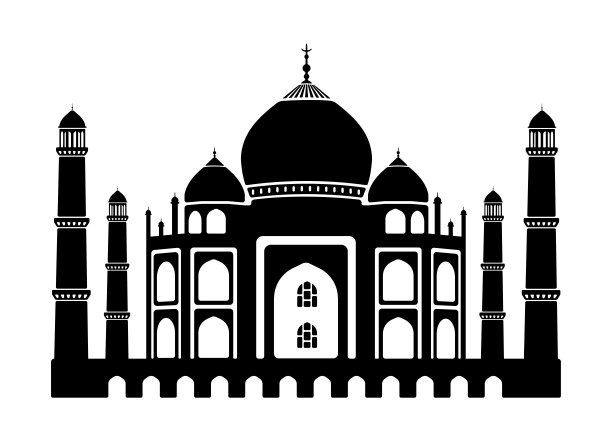 泰姬陵-印度/世界著名建筑单色矢量插图。图片下载