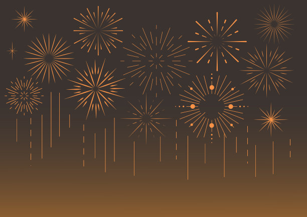 矢量五彩缤纷的庆祝节日烟花，为节日，新年晚会。生日,狂欢节,独立日。烟火表演在黑暗的夜空。烟火的背景。棕色的梯度。图片下载