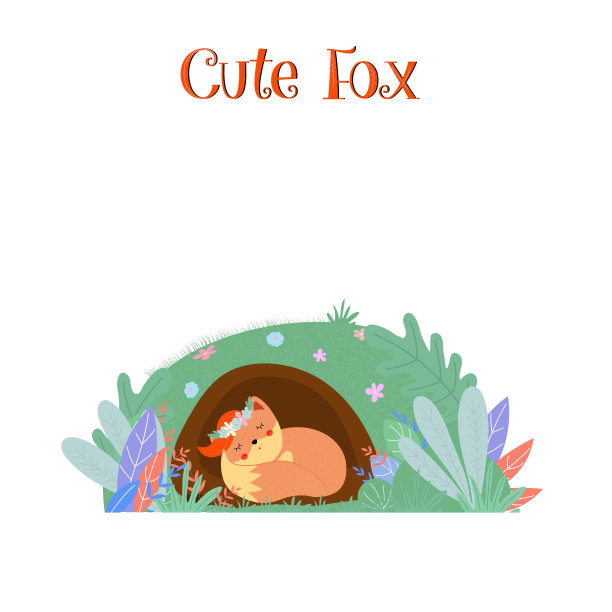 可爱的狐狸在花环中睡觉，在狐狸的洞穴孤立图片下载