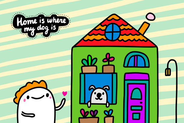 家是哪里我的狗是手绘矢量插图卡通漫画风格图片下载