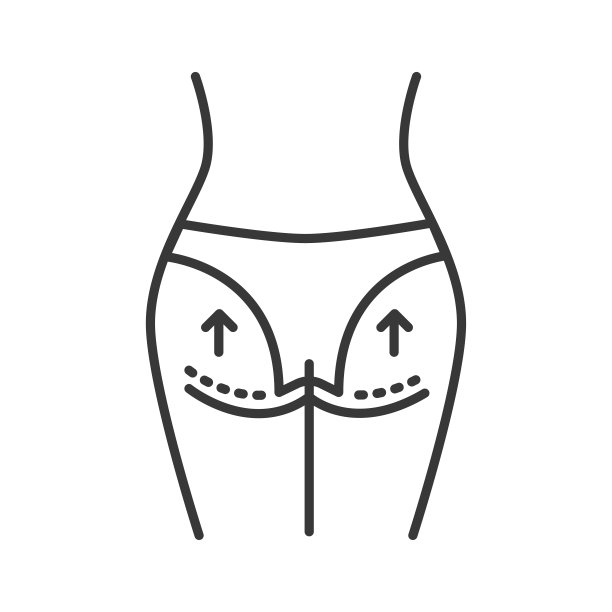 提臀黑线图标。修正女图。塑性体手术。网页、手机应用、横幅、社交媒体的签名。可编辑的中风。图片下载
