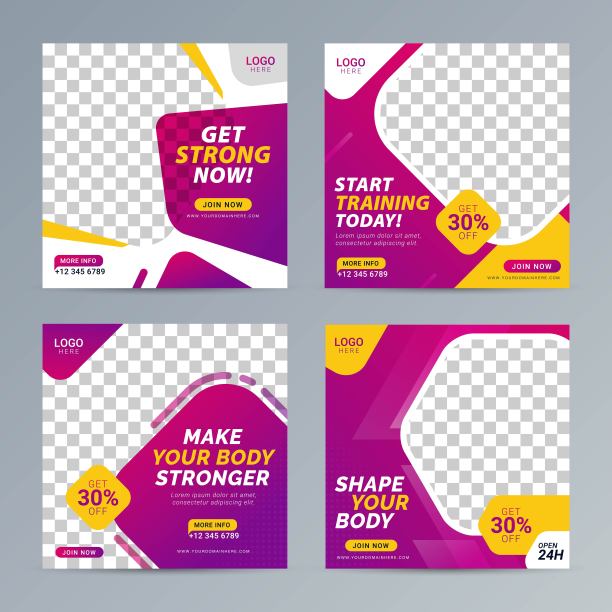 健身馆社交媒体张贴广场横幅模板的健身工作室图片下载