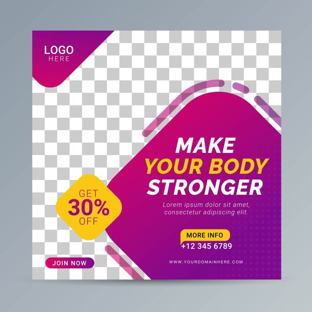 健身馆社交媒体张贴广场横幅模板的健身工作室图片下载