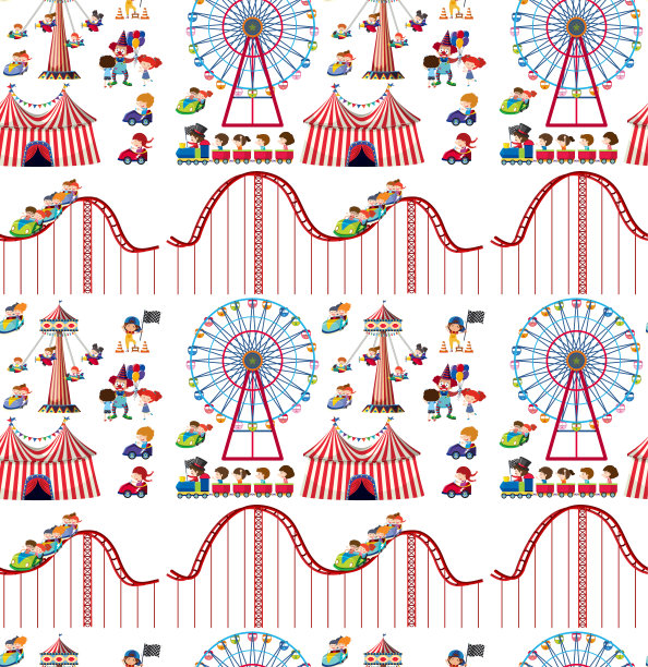 无缝的背景设计与儿童和过山车图片下载