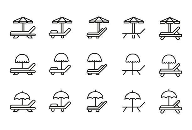 描边线条图标套日光浴床。图片下载