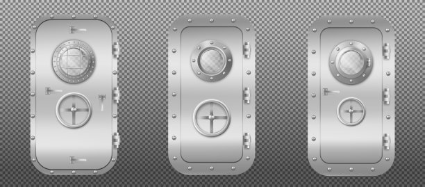 潜艇或宇宙飞船上带舷窗的金属门图片下载