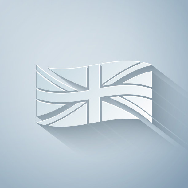 剪纸的英国国旗图标孤立在灰色的背景。英国国旗的迹象。英国官方国旗标志。英国的象征。纸艺术风格。矢量图图片下载