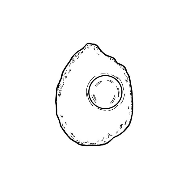 黑白插图的开胃煎蛋特写在一个白色的背景。图片下载