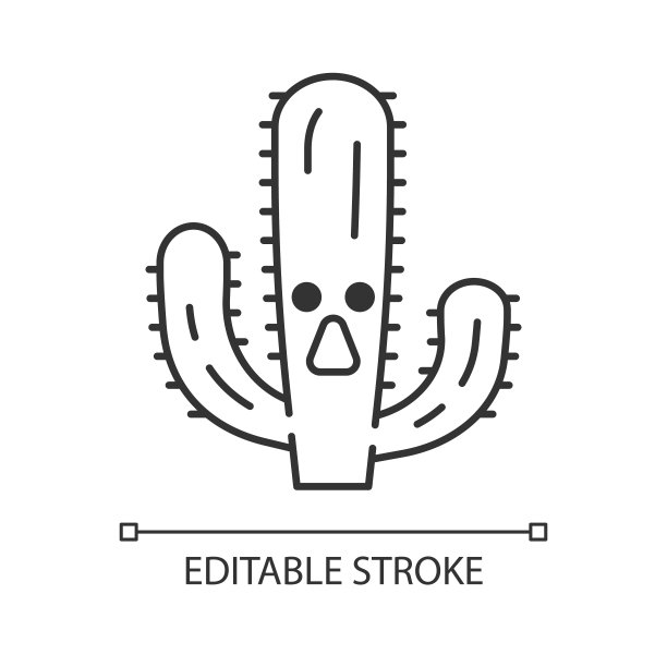 大象仙人掌可爱可爱的线性人物图片下载