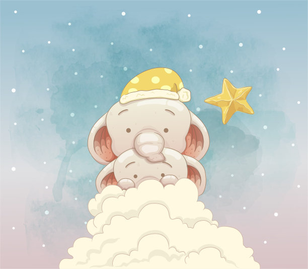 两只可爱的大象躲在云后面图片下载