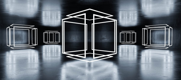 地下混凝土地下室与现代抽象蓝色照明形成工业垃圾混凝土背景3d渲染插图图片下载