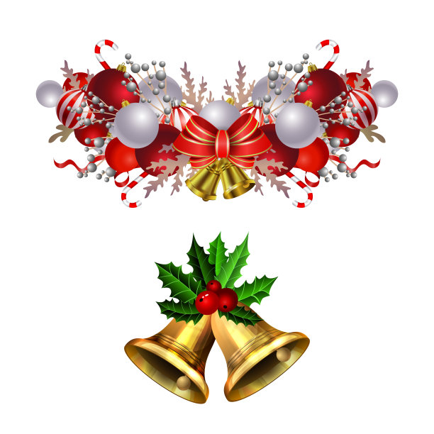 圣诞装饰用冷杉树金色的铃铛图片下载