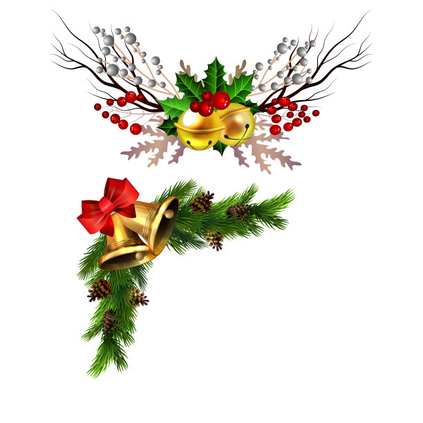 圣诞装饰用冷杉树金色的铃铛图片下载