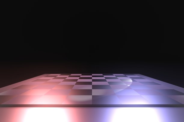 3d渲染插画棋盘上的黑色背景与蓝色-红色照明。前面的透视图。作战战略为经营理念图片下载