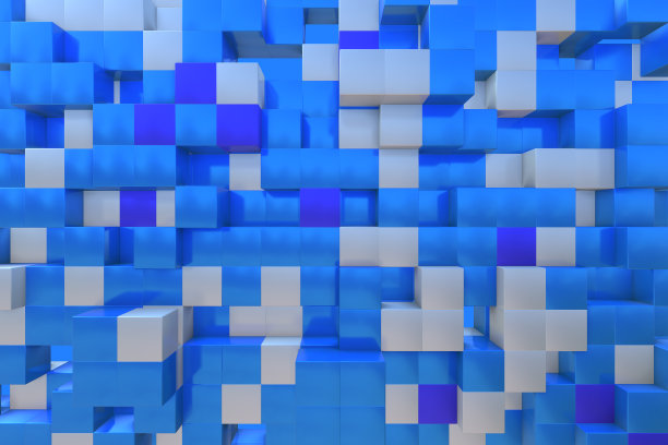 三维渲染插图几何形状概念。抽象未来的蓝白色背景优雅的立方体块背景。海报、横幅、海报图片下载