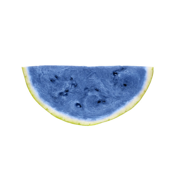 在白色背景上孤立的蓝色西瓜片。图片下载