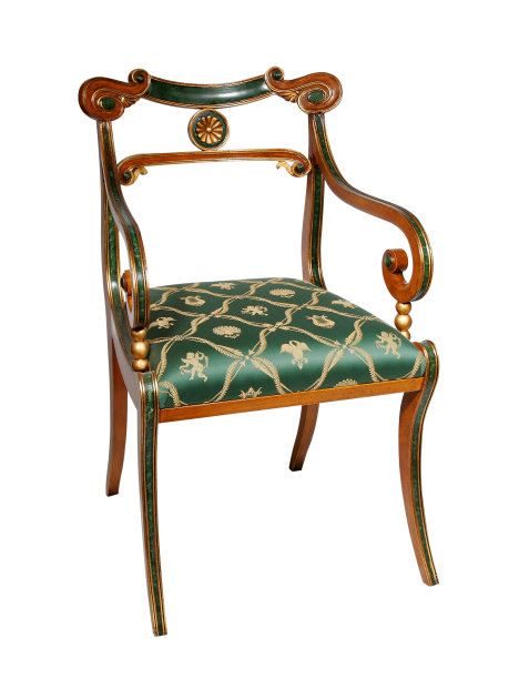 古董绿色棕色椅子孤立在白色图片下载